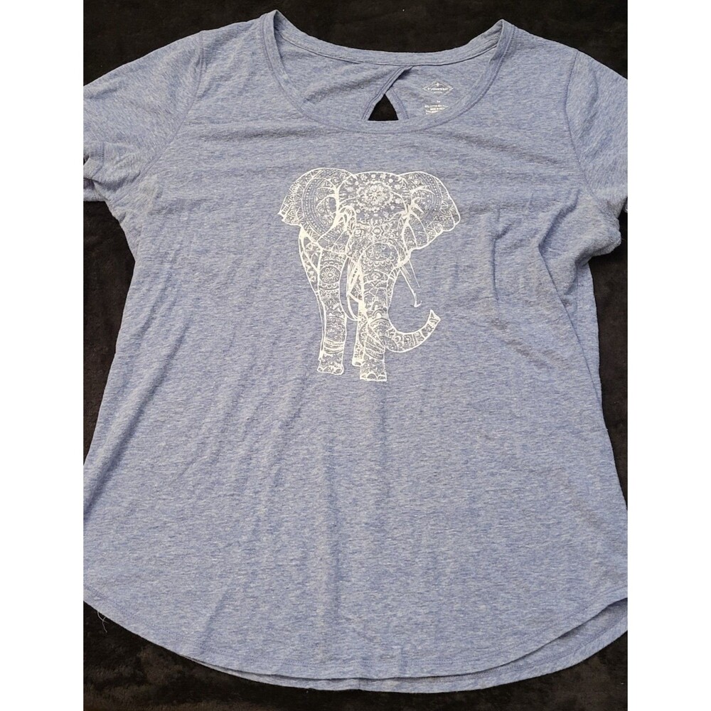 St. John’s Bay Womens Short Sleeve T-Shirt Blue White Elephant Size Medium
